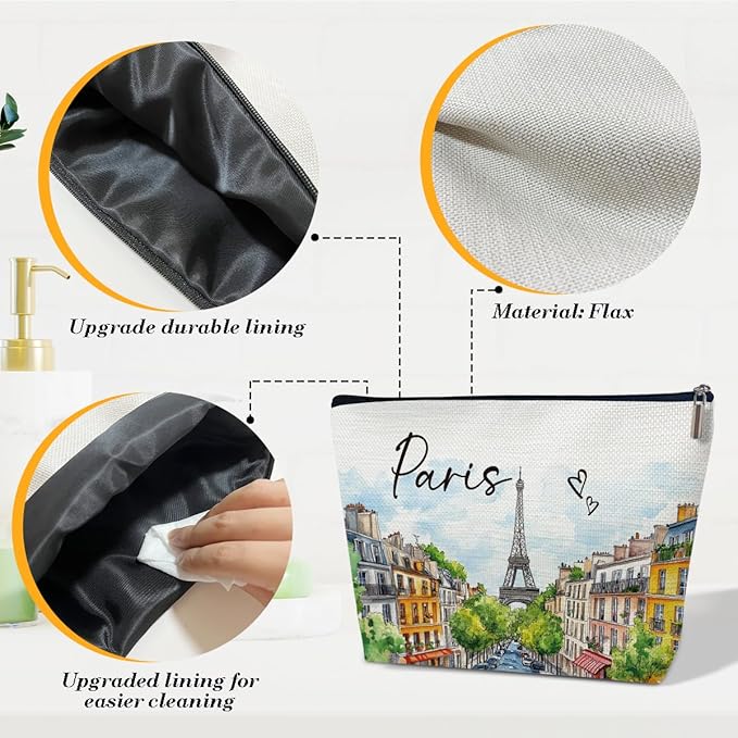 Paris Travelling Gift Makeup Bag, City Travel Cosmetic Bag for Purse, Watercolor Gifts, Paris Souvenir, Trip Favors for Traveller, Travelling Lovers, City Themed Organizer