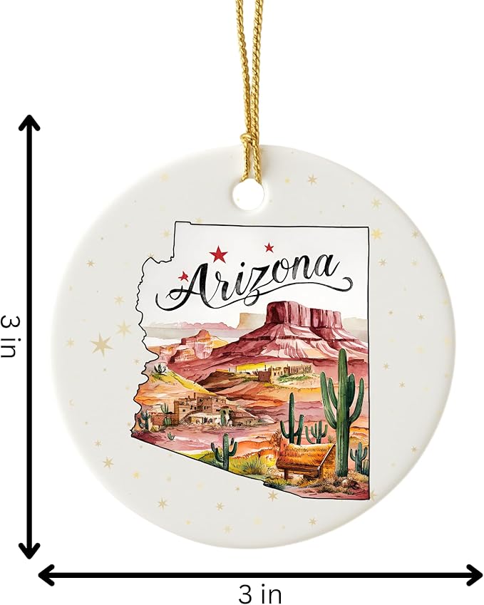 USA State Landmark Ceramic Ornament – Round Glossy Christmas Decoration Featuring U.S. State Art, Landmarks & Holiday Scenery – Collectible Travel Souvenir Ornament Series (Arizona)