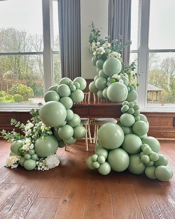 Bezente Sage Green Giant Balloons 36 Inch - 8 Pack Jumbo Olive Green Large Round Dusty Green Latex Balloon for Birthday Bridal Shower Safari Jungle Theme Party Decorations