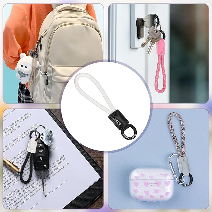PATIKIL Handmade Cowhide Key Chain,Stylish Bag Pendant Leather Car Key Lanyard Mobile Phone Keychain Accessories, 4 Pack