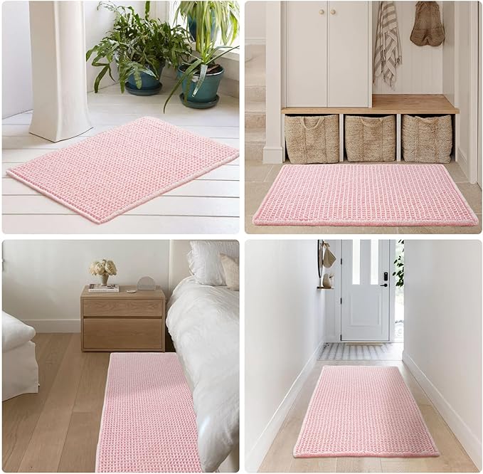 Light Peachy Pink Bathroom Rugs, Waffle Bath Mat Non Slip Washable Quick Dry Cute Bath Mat Boho Farmhouse Bathroom Decor, 30"x20" Light Peachy Pink