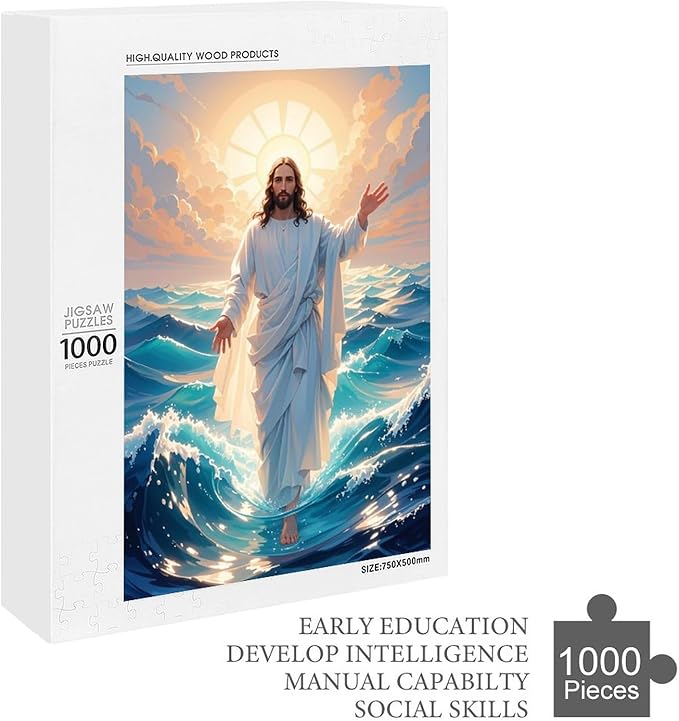 Jigsaw Puzzles for Adults 1000 Piece - Jesus Walk On Sea Wooden Puzzle，Unique Gifts for Wall Art ，Family Puzzles，Educational Games，Challenge Puzzles Puzzle Games