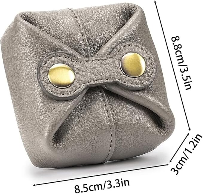 Women Genuine Leather Wallet Vintage Snap Closure Coin Pouch Slim Card Organizer (Gray)