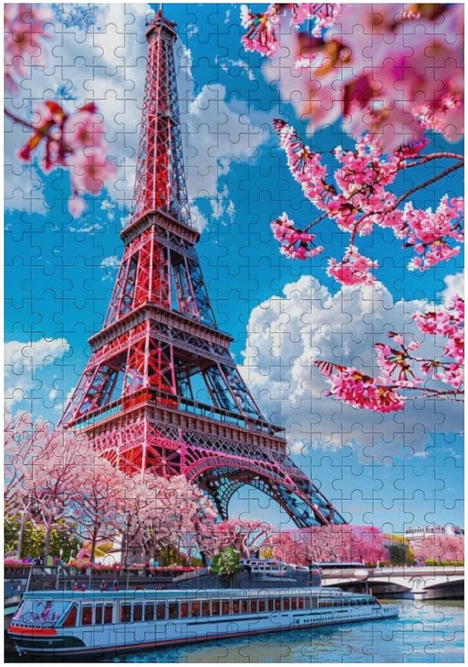 Wooden Puzzle - Eiffel Tower by The River Jigsaw Puzzles，Wooden Puzzles for Adults 300 Pieces Unique Gifts for Wall Art，Challenge Puzzles，Educational Games，Family Puzzles