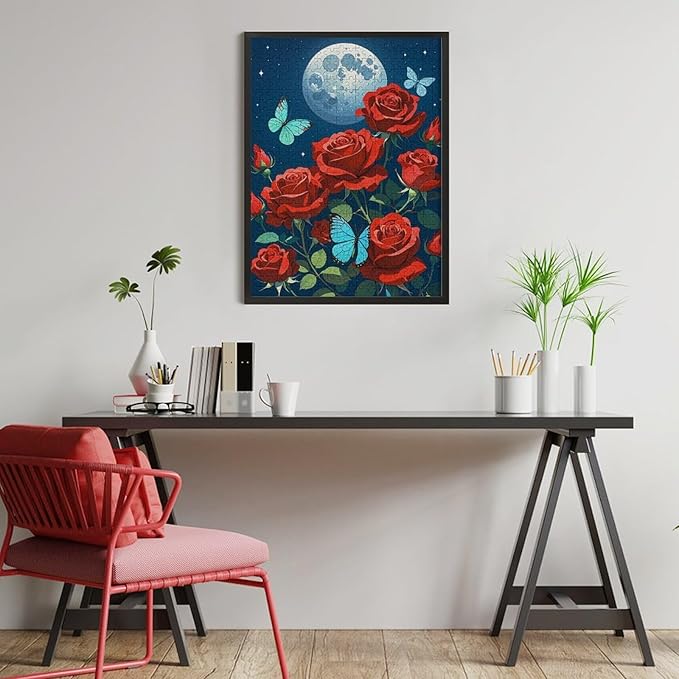 Jigsaw Puzzles for Adults 500 Piece - Butterfly Red Rose Garden Wooden Puzzles, Funny Puzzles，Unique Gifts for Wall Art，Family Puzzles，Educational Games，Challenge Puzzles