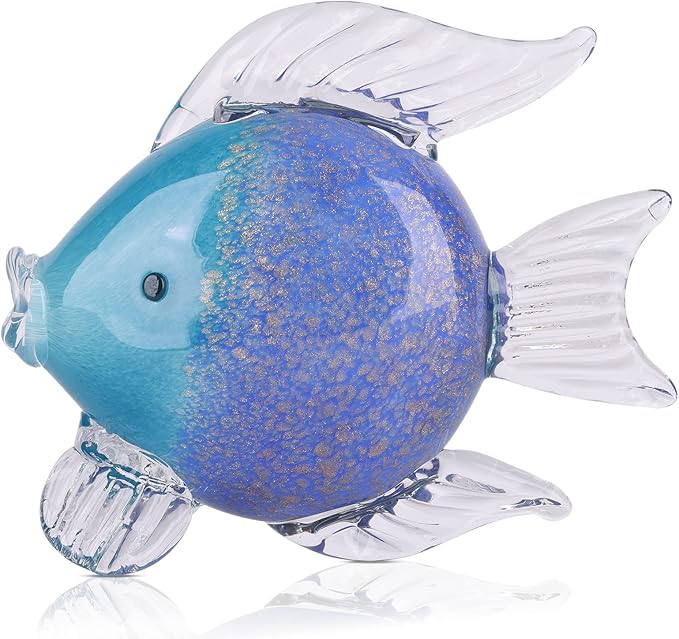 QIANLING Glass Fish Figurines - Coastal Home Decor, Modern Ocean Centerpieces for Living Room, Dining Area, Bathroom, Office, Coffee Table, Beach House, Nautical, Seaside, Entrance, Shelf Display