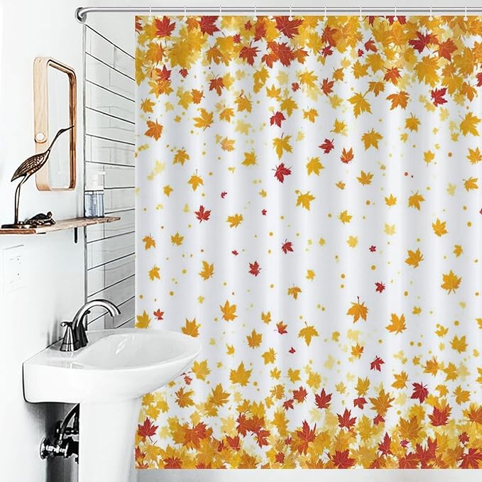 Fall Falling Maple Leaves Shower Curtain Waterproof Washable Fabric Bathroom Shower Curtains for Bathroom Decorations Home Indoor Decor 64x72Inch