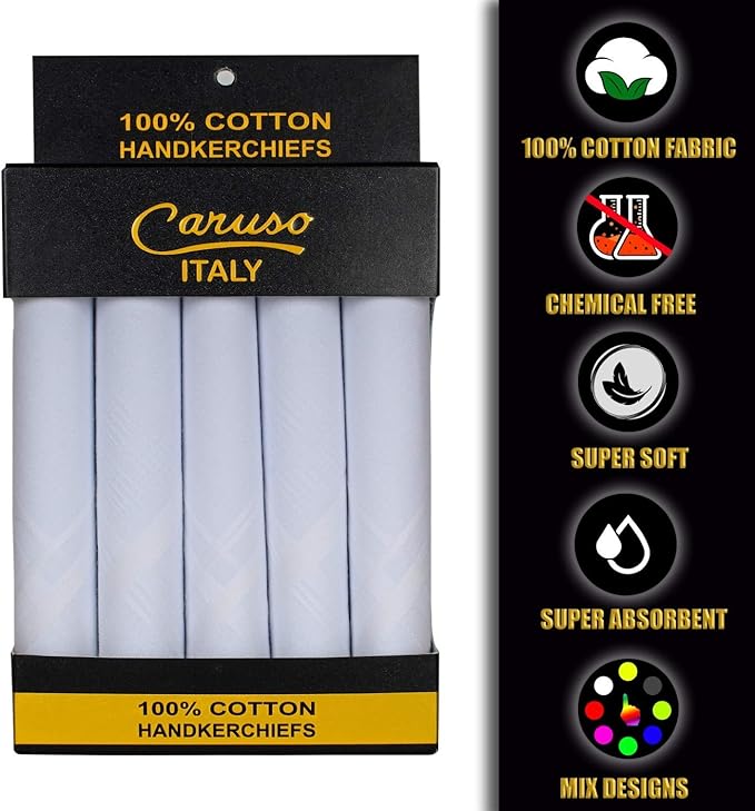 Caruso Italy Men's Premium 100% Pure Cotton Handkerchief Colored Border - (46x46 cm)