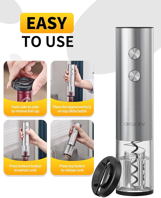 CIRCLE JOY Electric Wine Opener Rechargeable 5-in-1 Wine Gift Set with Foil Cutter, Wine Aerator Pourer, Wine Drip Ring & Vacuum Stopper, White Elephant Gifts for Adults