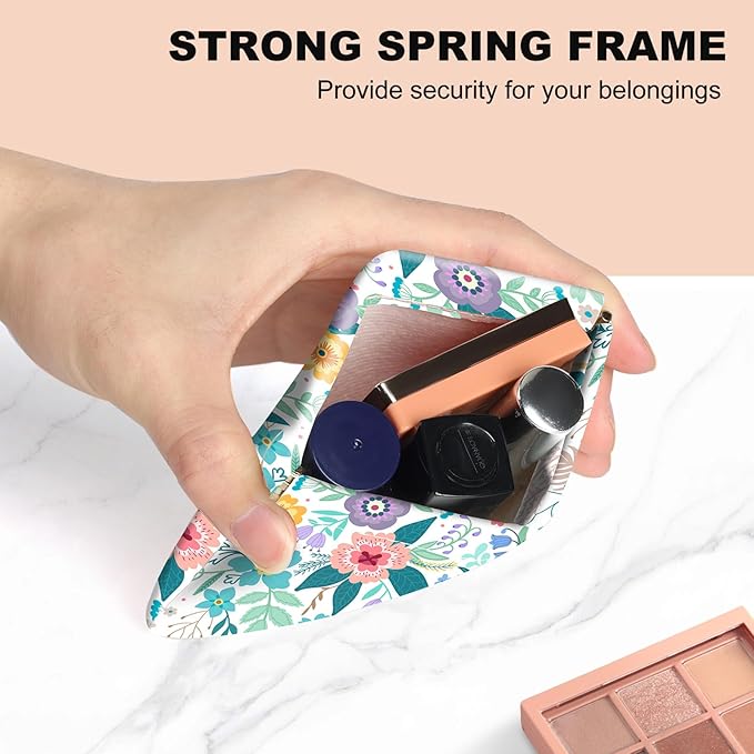 2Pcs PU Leather Small Squeeze Coin Purse Pouch Mini coin Bag Unique And Cute Wallet Cosmetic Bags Change Bag For Women Girls Men （Yellow and blue floral print
