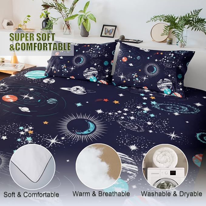Galaxy Space Comforter Set Full Size for Kids Teens Universe Adventure Stars Bedding Bedroom Decor