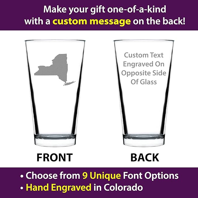 Custom New York State Outline Pint Glass for Beer - State Themed Drinking Decor and Gifts for New Yorker Women & Men - 16 Oz Glasses