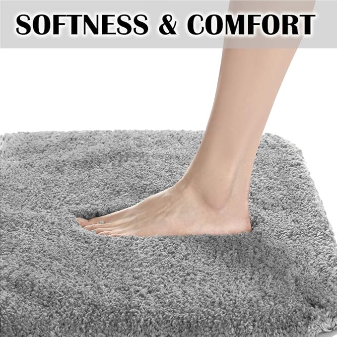 Suchtale Extra Soft & Absorbent Shaggy Bath Mat (24 x 40, Grey) - Machine Washable Microfiber, Non Slip, Luxury Floor Mat