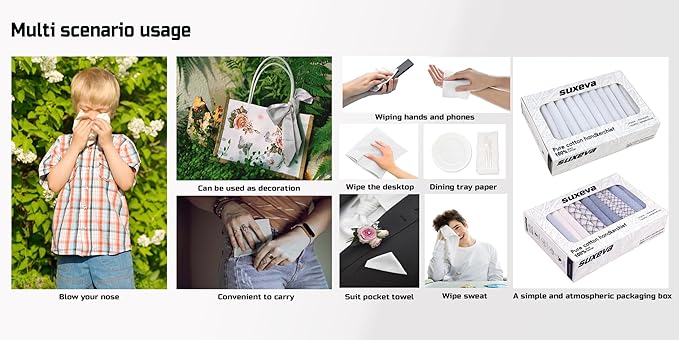 Gifts Cotton Handkerchiefs 100% Soft Cotton 12-Pack White handkerchif and Blue cotton handkerchief for Men and Women