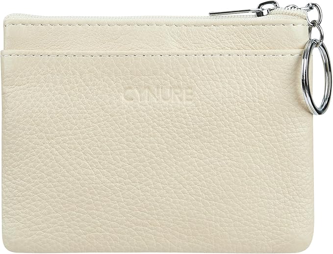 Women's Genuine Leather Coin Purse Mini Pouch Change Wallet with Keychain