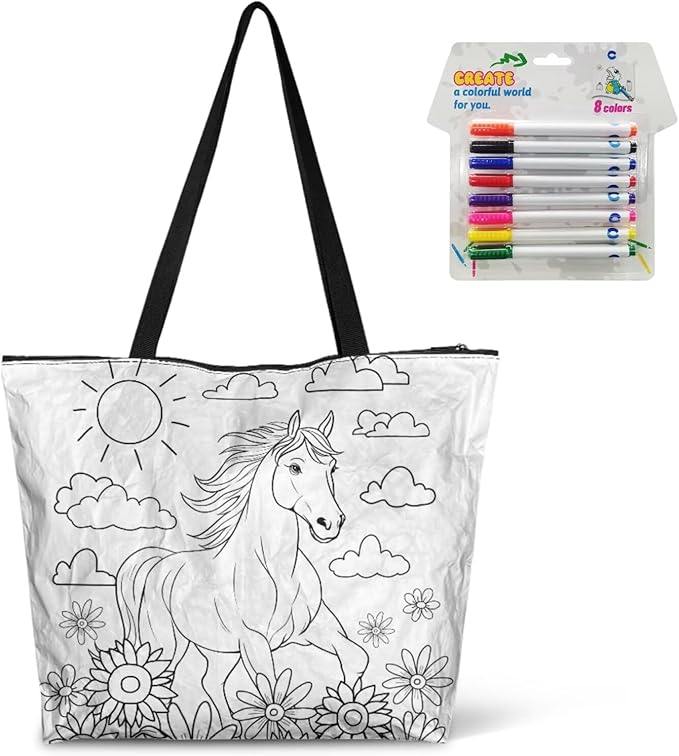 Cartoon Animal Printed DIY Coloring Tote Bag Waterproof Paper Handbags for Women Large Travel Shoulder Bags Purses