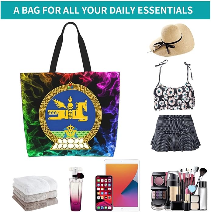 Mongolia National Emblem Large Reusable Eco-friendly Shopping Bags Portable Storage Handbag