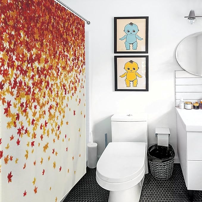 Fall Autumn Shower Curtain Maple Leaves Orange Red Leaf Harvest Waterproof Washable Fabric Bathroom Shower Curtains for Bathroom Decorations Home Indoor Decor 53x72Inch