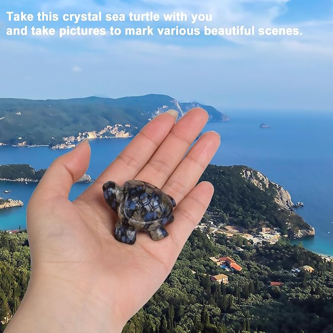 Crystal Travel Sea Turtle Figurines, Que Sera Stone Sea Turtle Travel Gifts for Women Men Travelers, Hand Carved Good Luck Charm, Spiritual Companion Collectible Animal Statue Decors 2.1”