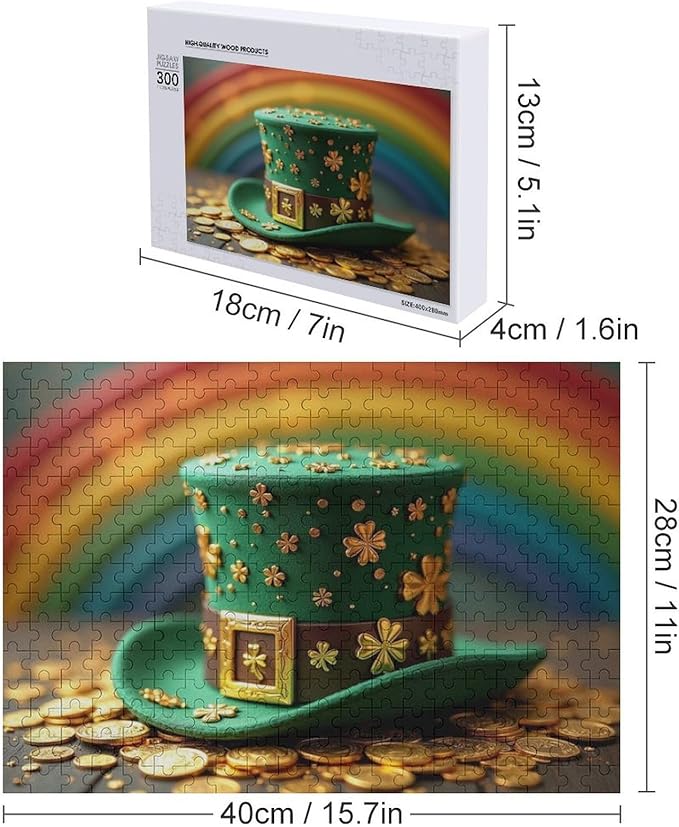 Wooden Puzzle - St Patrick's Day Hat Wooden Puzzles for Adults 300 Pieces Challenge Puzzles，Educational Games，Family Puzzles，Unique Gifts for Wall Art ，Funny Puzzles