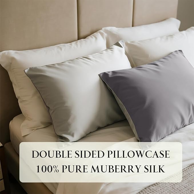 Mulberry Silk Pillowcase for Hair and Skin, Luxury Double Sided Pure Silk Pillowcase, 29x19 Inches, 1Pc (Silver Gray)