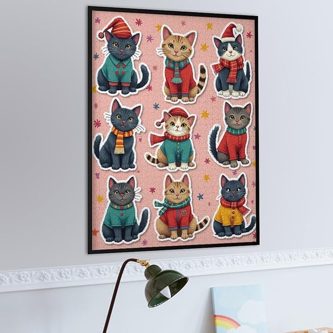 Wooden Puzzle 1000 Pieces Adult - Christmas Dog Cat Puzzle Christmas Puzzles, Holiday Puzzles, Family Toys, Party Games, Jigsaw Puzzle Challenge and Funny
