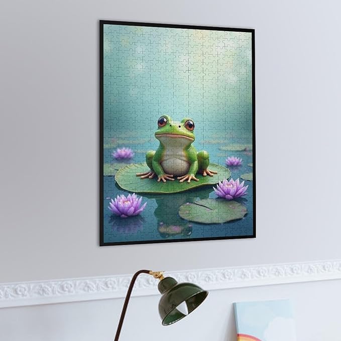 Puzzles for Adults 500 Pieces Wooden Jigsaw Puzzle - Lotus Pond Frog Theme Puzzle，Party Games，Family Toys，Educational Puzzles，Stress Relief Wooden Puzzle，Gifts for Family，Colleagues and Friends