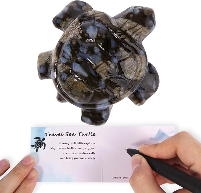 Crystal Travel Sea Turtle Figurines, Que Sera Stone Sea Turtle Travel Gifts for Women Men Travelers, Hand Carved Good Luck Charm, Spiritual Companion Collectible Animal Statue Decors 2.1”