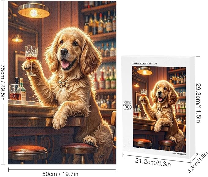 Funny Wooden Puzzle - Goldendoodle Cheers Celebrated Puzzle for Adult 1000 Piece，Wooden Jigsaw Puzzles Art Leisure Game Fun Suitable Family Friends Educational Learning Games Gift