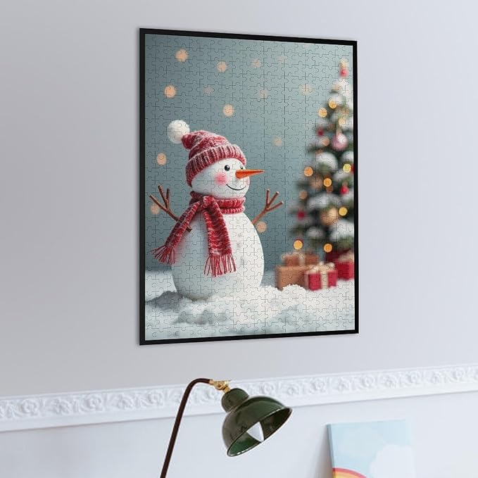 Wooden Puzzles for Adults 500 Pieces, Christmas Winter Snowman, Each Piece is Unique and Perfectly Put Together, are Special Home Decorations, Fun Puzzles, Party Games, Family Toys