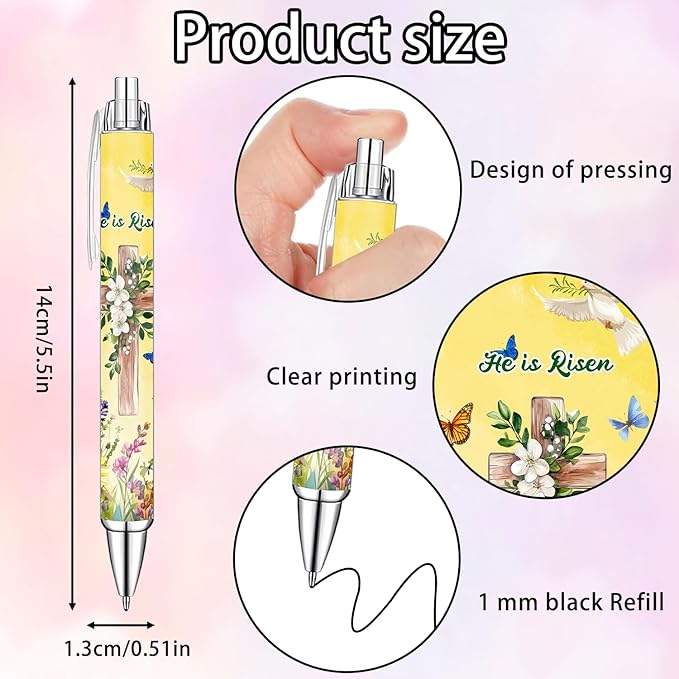 He Is Risen Religious Ballpoint Pens Set – Easter Cross Faith-Inspired Writing Pens with Encouraging Bible Messages – Smooth Black Ink Pens for Church Services, Ministry Outreach, Easter Gifts, 8 Pack
