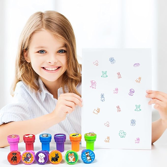Cinrobiye 24 Pcs Dog Stampers for Kids,Puppy Party Birthday Favors, Pet Party Goodie Bag Fillers, Classroom Rewards, Carnival Prizes, Pinata Stuffers for Animal Favors Gifts