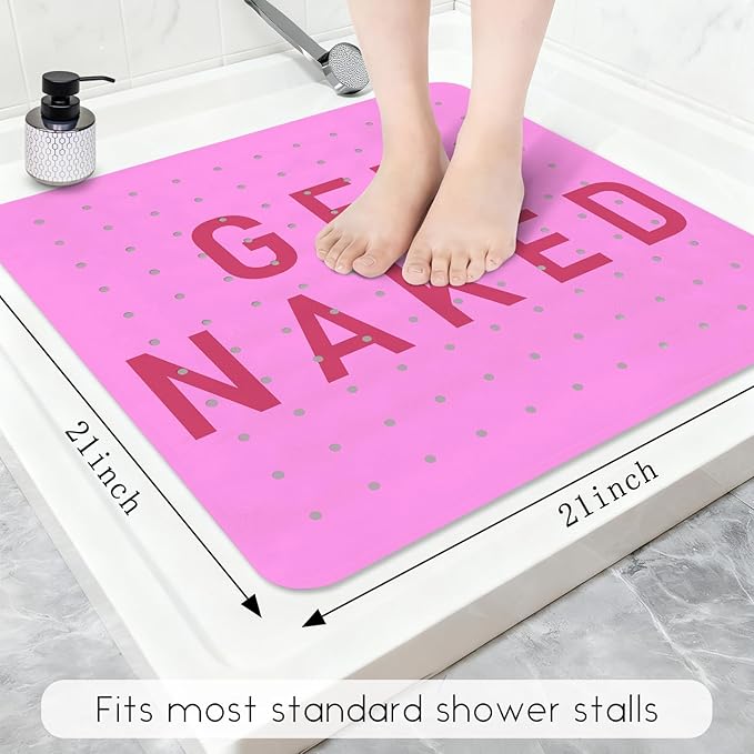 Bathtub Mat Non Slip, Get Naked Square Bath tub Mat Shower Floor Mat with Suction Cups for Adults Kids Elderly 21 X 21 Inch