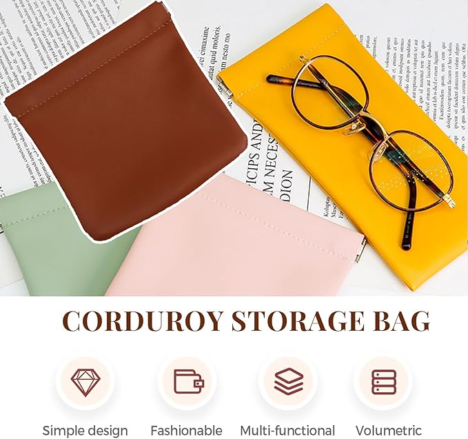 4 Pcs Leather Pouch for Purse, Snap Closure Self-Sealing Cosmetic Bag, Mini Waterproof Organizer for Makeup, Coins, Jewelry, Eyeglasses (D, Mixed sizes)