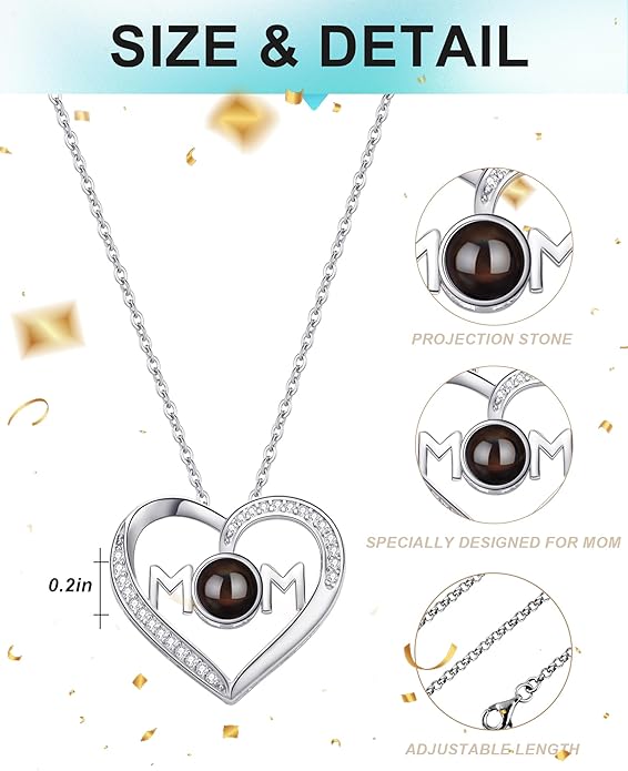 SUPHELPU Personalized Mother's Day Gifts for Mom From Daughter - Custom Photo Necklace With Picture Inside - Projection Necklace for Mom - Memorial Gift