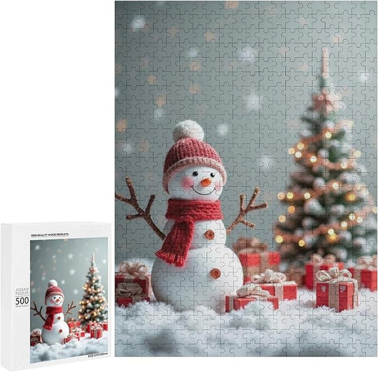 Wooden Puzzles for Adults 500 Pieces, Christmas Winter Snowman, Each Piece is Unique and Perfectly Put Together, are Special Home Decorations, Fun Puzzles, Party Games, Family Toys