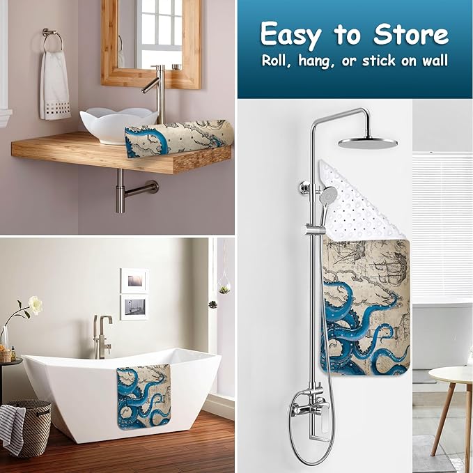 Bathtub Mat Non Slip, Octopus Extra Long Bath tub Mat Shower Floor Mat with Suction Cups and Drain Holes for Adults Kids Elderly 40 X 16 Inch