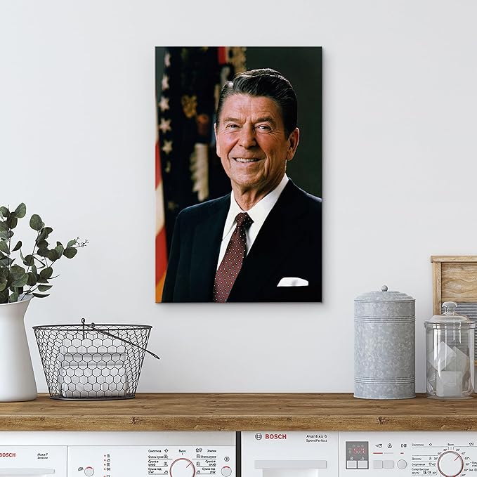 wall26 Canvas Print Wall Art Portrait of President Ronald Reagan People Pop Culture Historical Realism Famous Closeup Colorful Multicolor Classical for Living Room, Bedroom, Office - 16"x24"