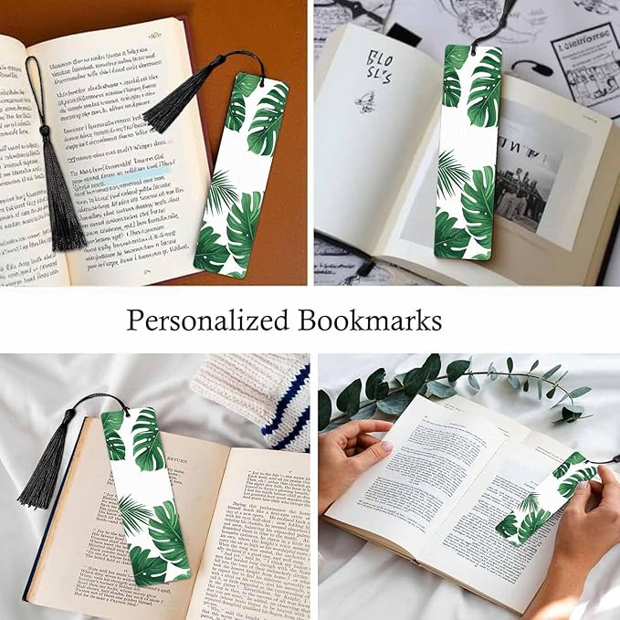 Tropical Leaves Bookmarks Set 5 with Tassels Summer Palm Green Leaf Wooden Bookmarks for Reading Women Men Students Teachers School Supplies