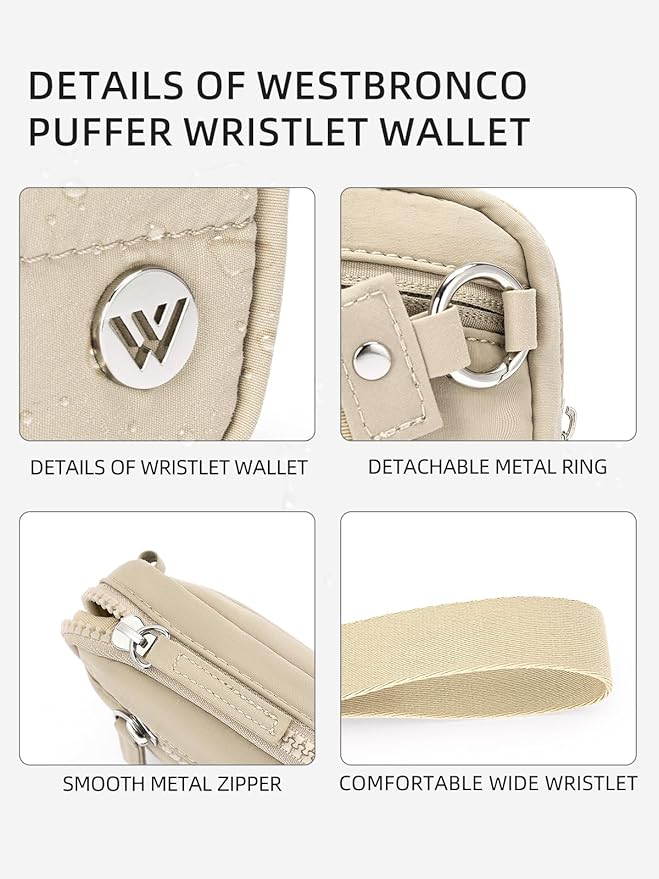 WESTBRONCO Wristlet Wallets for Women Nylon Quilted RFID Wallet with 3 Zipper Purse for Travel
