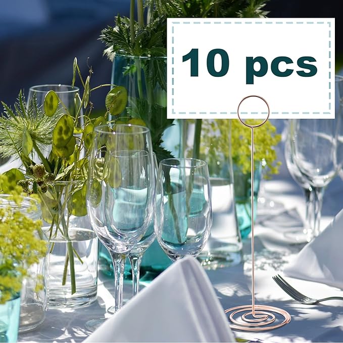 Hoewina 10Pcs Place Card Holder, Table Number Holders, Wire Picture Holder, Table Card Holders Stand, Photo Holder for Centerpieces, Wedding Reception, Party, Birthday (Rose Gold)