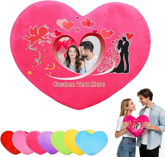 Custom Heart Pillow with Photo Name, Personalized Heart Pillows Decorative Throw Pillows as Valentine Pillow Personalized Gifts for Women Men Kids Family on Valentines Day Anniversary
