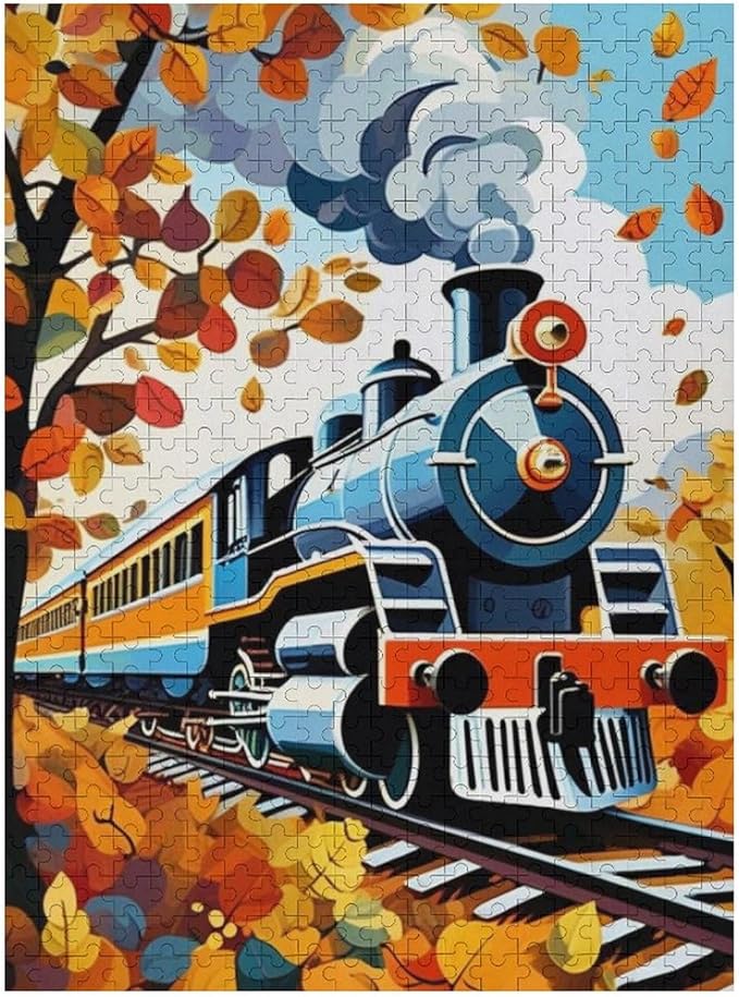 Puzzles for Adults 500 Pieces Wooden Jigsaw Puzzle - Maple & Steam Train Theme Puzzle，Party Games，Family Toys，Educational Puzzles，Stress Relief Wooden Puzzle，Gifts for Family，Colleagues and Friends