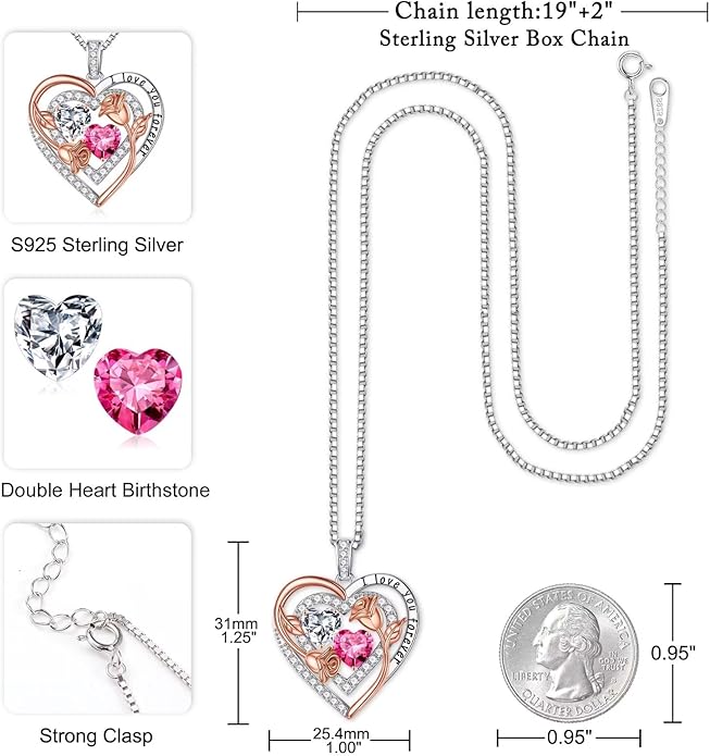Iefil Valentines Day Gifts for Her - Sterling Silver Birthstone Necklace Anniversary Birthday Gifts for Her Wife Mom Daughter