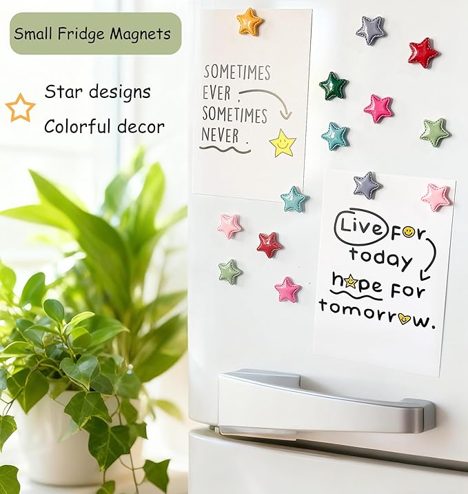 KEYDUACU 16Pcs Strong Star Refrigerator Magnet Fridge Sticker,Colorful 3D Craft Decoration Magnet,Strong Fridge Magnets for Kitchen,Office Whiteboard, Cabinet and Dishwasher (Colorful Star)