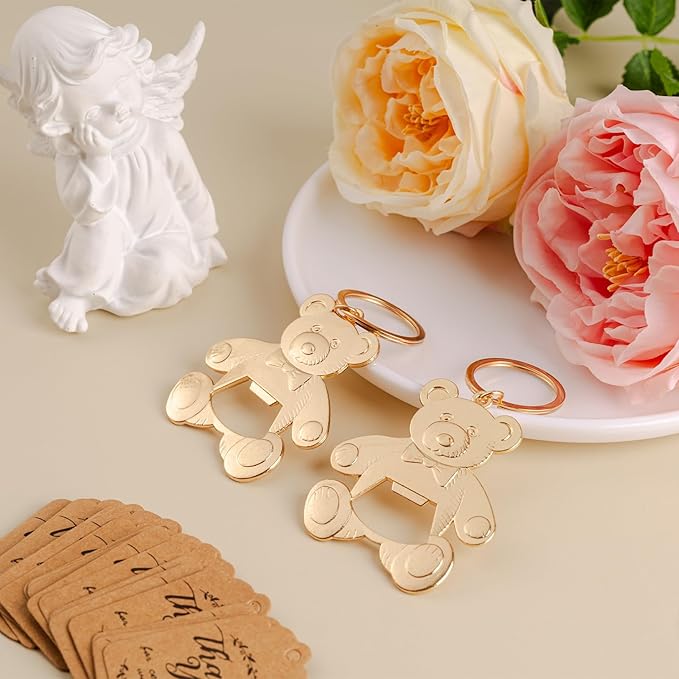 Bottle Openers Baby Shower Return Favors for Guests Cute Bottle Opener Decorations and Souvenirs with Organza Bags Tags for Theme Party Favors(Retro Style,152 pieces) (Teddy bear)