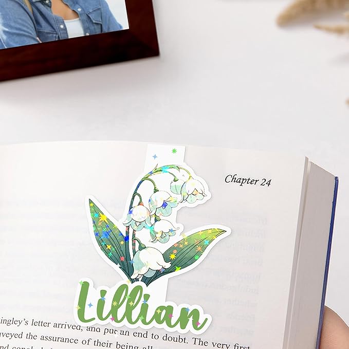 callie Personalized Birth Flower Magnetic Bookmarks - Custom Name Waterproof Glitter Magnet Book Page Markers, Birthday Reading Gifts for Women Students Teachers Book Lovers