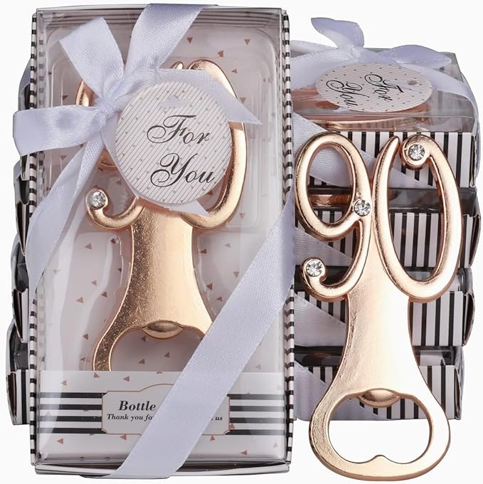 16PCS Bottle Openers Wedding Party Favors for Guests Party Decorations,90th Birthday,90th Anniversary Golden Wedding Bridal Shower Souvenirs Bottle Opener (16,Black 90)