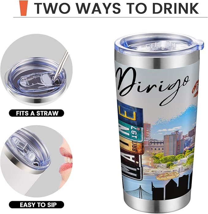 20oz Insulated Tumbler Maine State Coffee Mug, United States Map Travel Mug Landmark, Birthday Gifts Cute Custom Tumbler Cups with Lid and Straw Mothers Day Gifts