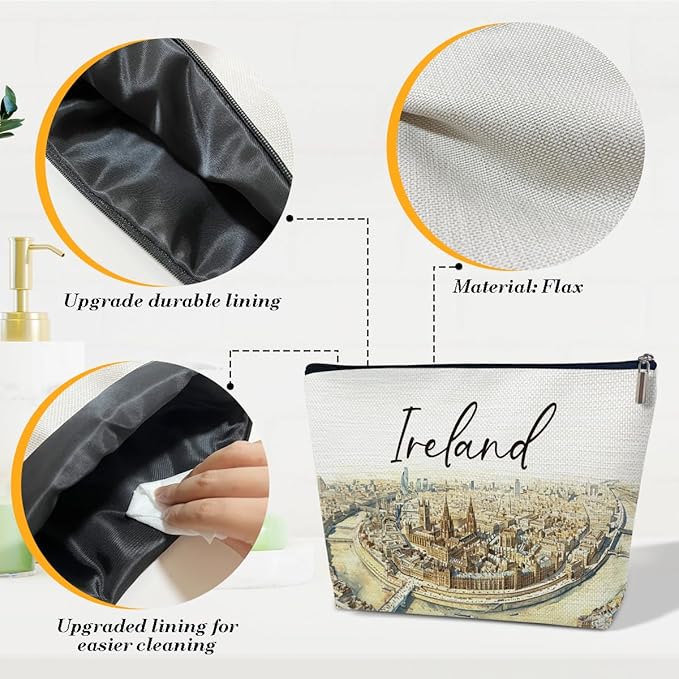 Ireland Travel Gifts Makeup Bag, City Travel Cosmetic Bag for Purse, Watercolor Makeup Bags, Ireland Souvenir, Trip Favors for Traveller Lovers, City Themed Organizer